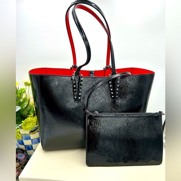 Women's Christian Louboutin Cabata patent leather tote bag removable pouch - Picture 1 of 16